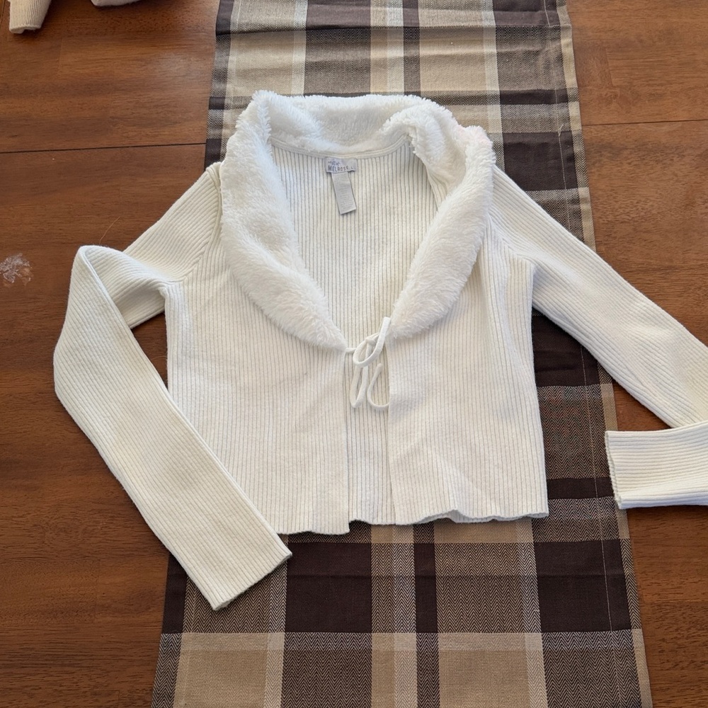 White Fuzzy Collar Sweater